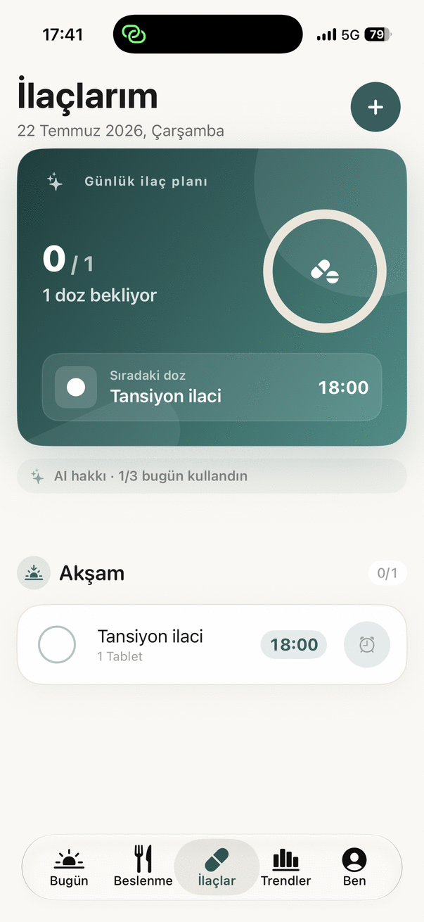 İlaçlarım ekranı